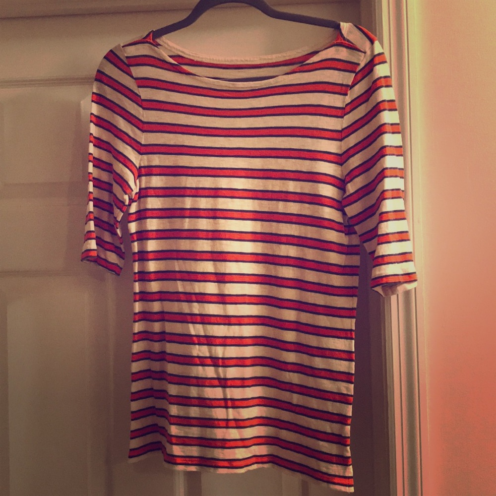 J.CREW Navy and Orange Striped Tee
